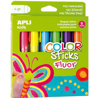 Farby w sztyfcie APLI, color sticks FLUO, 6x6 g. mix kolorw