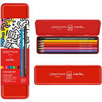 Kredki akwarelowe CARAN D'ACHE, Keith Haring, 10 szt. + 1 czarny flamaster Fibralo Brush