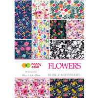Blok z motywami FLOWERS, 80g/m2, A4, 15 ark, 25 motyw, Happy Color HA 3808 2030-F