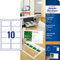Wizytwki Quick&Clean C32011-10 85 x 54 10 ark 200 g, matowe, biae, Avery Zweckform