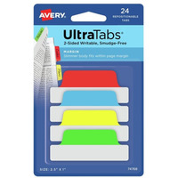 Ultra Tabs - samoprzylepne zakadki indeksujce, kolorowe, klasyczne, 63, 5x25, 24 szt., Avery Zweckform 74768