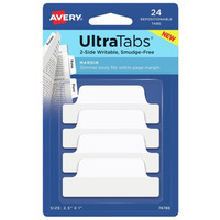 Ultra Tabs - samoprzylepne zakadki indeksujce, biae, 63, 5x25, 24 szt., Avery Zweckform 74789